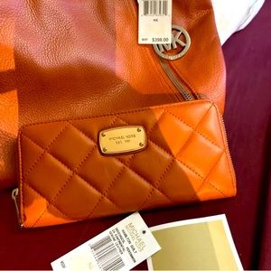 NWT Michael Kors HAMILTON QUILT PERSIMMON LEATHER WALLET purse sold separately